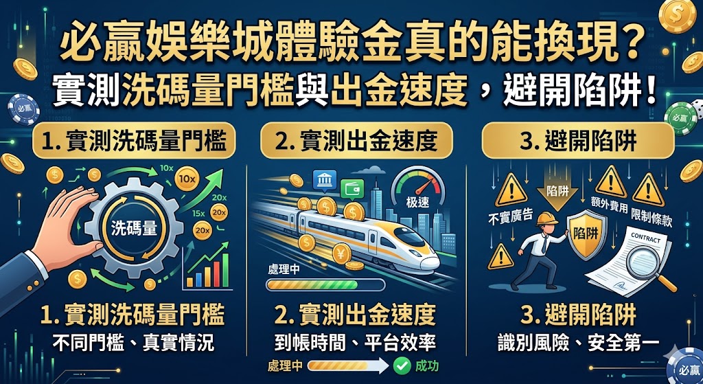 必贏娛樂城體驗金真的能換現？實測洗碼量門檻與出金速度，避開陷阱！